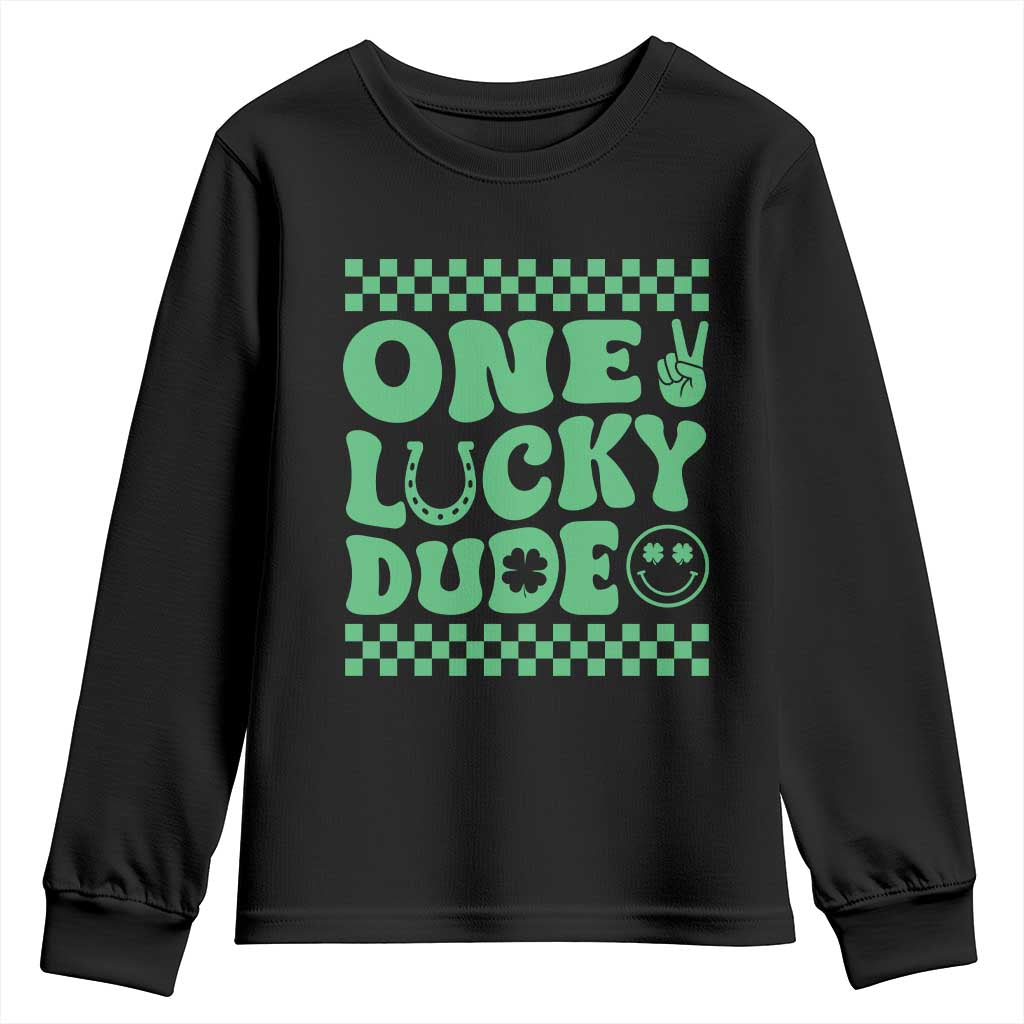 Funny One Lucky Dude Youth Sweatshirt St Patrick's Day Clover Horseshoe TS11 Black Print Your Wear