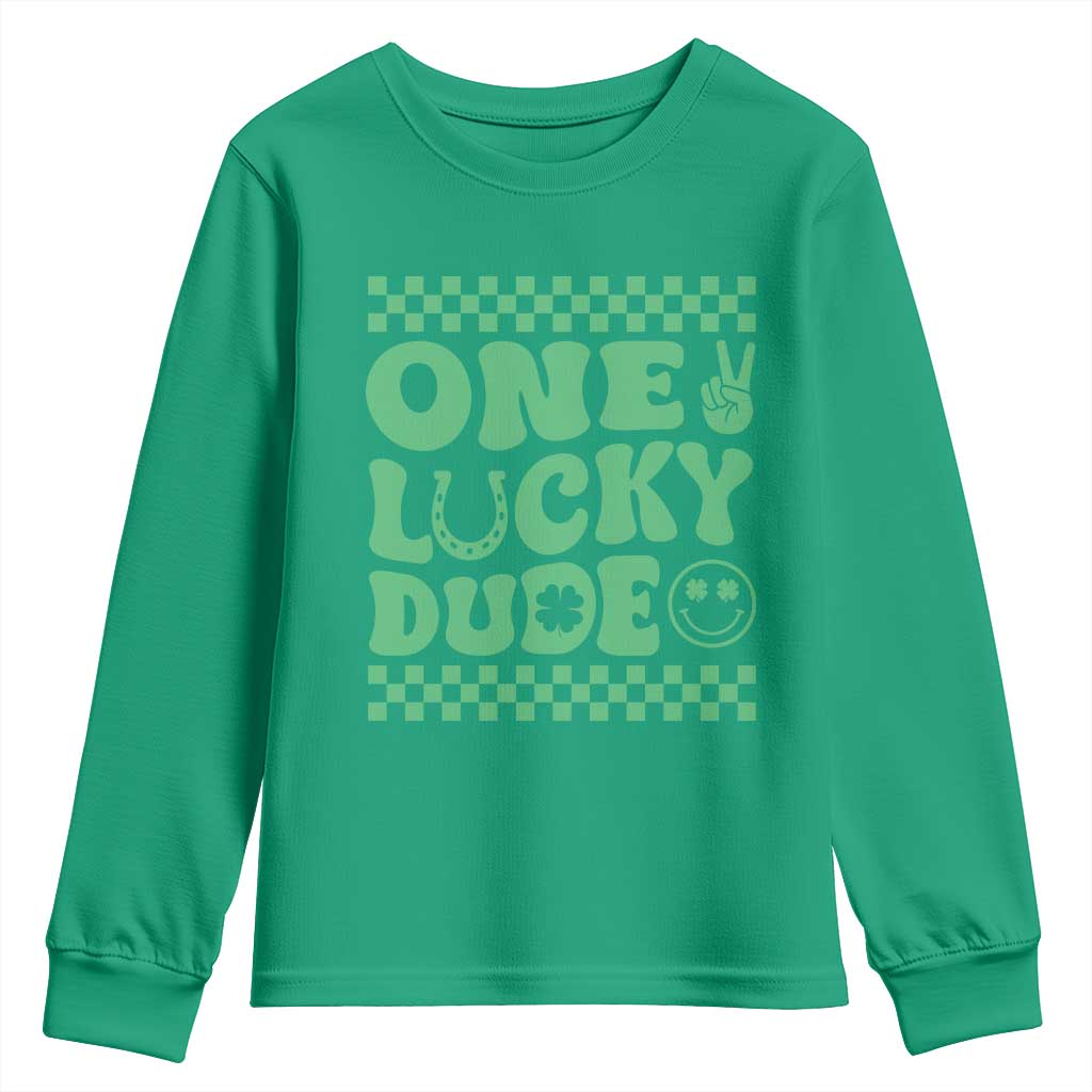 Funny One Lucky Dude Youth Sweatshirt St Patrick's Day Clover Horseshoe TS11 Irish Green Print Your Wear