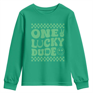 Funny One Lucky Dude Youth Sweatshirt St Patrick's Day Clover Horseshoe TS11 Irish Green Print Your Wear