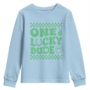 Funny One Lucky Dude Youth Sweatshirt St Patrick's Day Clover Horseshoe TS11 Light Blue Print Your Wear
