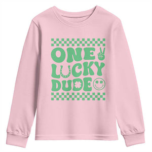 Funny One Lucky Dude Youth Sweatshirt St Patrick's Day Clover Horseshoe TS11 Light Pink Print Your Wear