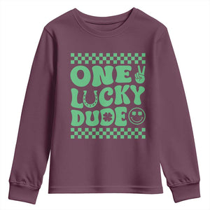 Funny One Lucky Dude Youth Sweatshirt St Patrick's Day Clover Horseshoe TS11 Maroon Print Your Wear