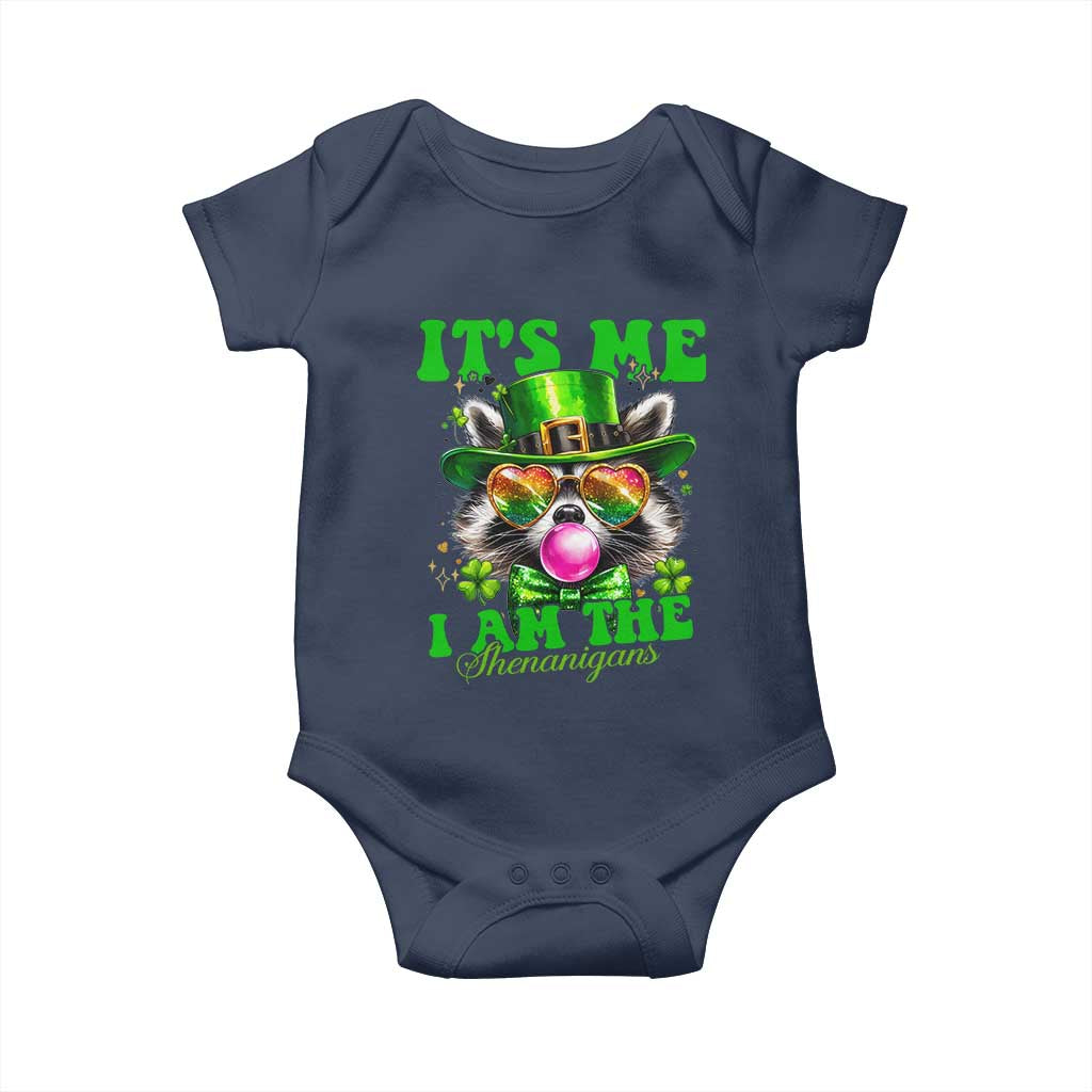 Funny It's Me I Am The Shenanigans Baby Onesie St Patrick's Day Racoon Shamrock TS11 Navy Print Your Wear