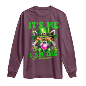 Funny It's Me I Am The Shenanigans Long Sleeve Shirt St Patrick's Day Racoon Shamrock TS11 Maroon Print Your Wear