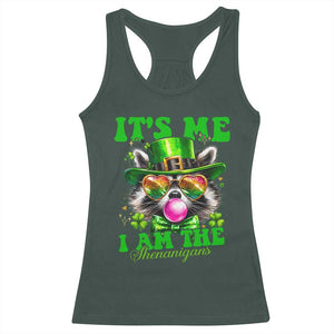 Funny It's Me I Am The Shenanigans Racerback Tank Top St Patrick's Day Racoon Shamrock TS11 Dark Forest Green Print Your Wear