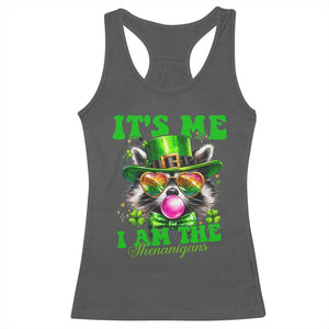 Funny It's Me I Am The Shenanigans Racerback Tank Top St Patrick's Day Racoon Shamrock TS11 Dark Heather Print Your Wear