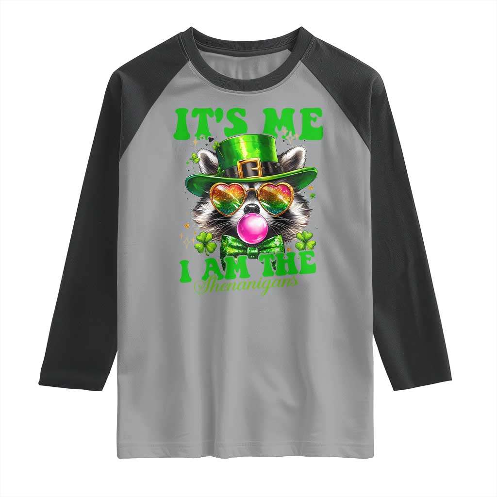 Funny It's Me I Am The Shenanigans Raglan Shirt St Patrick's Day Racoon Shamrock TS11 Sport Gray Black Print Your Wear