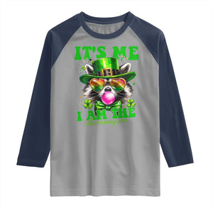Funny It's Me I Am The Shenanigans Raglan Shirt St Patrick's Day Racoon Shamrock TS11 Sport Gray Navy Print Your Wear