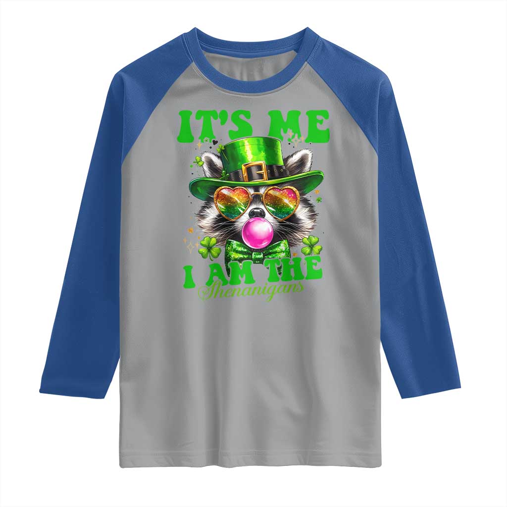 Funny It's Me I Am The Shenanigans Raglan Shirt St Patrick's Day Racoon Shamrock TS11 Sport Gray Royal Print Your Wear