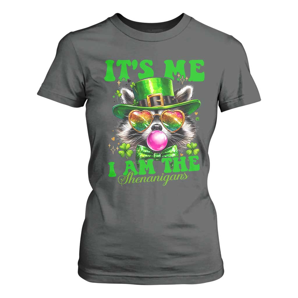 Funny It's Me I Am The Shenanigans T Shirt For Women St Patrick's Day Racoon Shamrock TS11 Dark Heather Print Your Wear