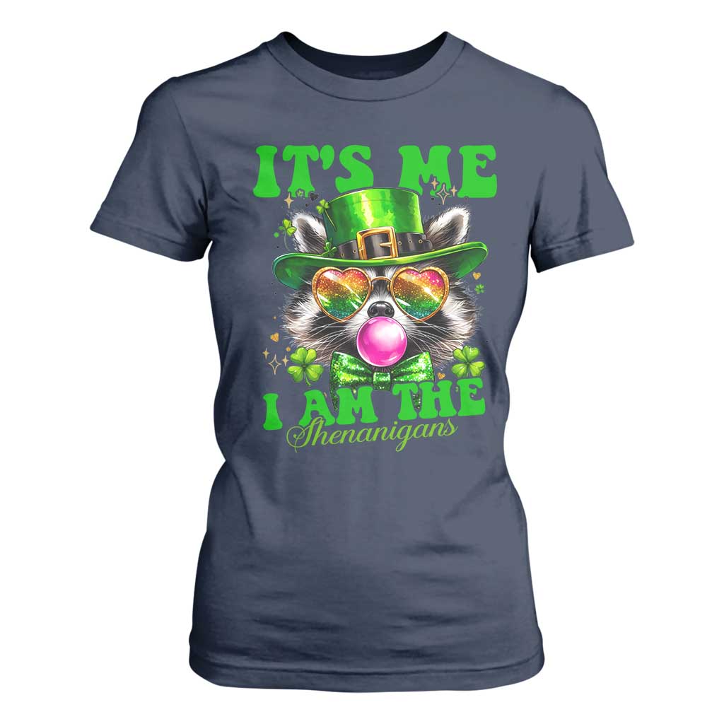 Funny It's Me I Am The Shenanigans T Shirt For Women St Patrick's Day Racoon Shamrock TS11 Navy Print Your Wear