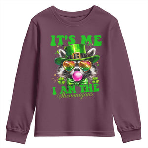 Funny It's Me I Am The Shenanigans Youth Sweatshirt St Patrick's Day Racoon Shamrock TS11 Maroon Print Your Wear