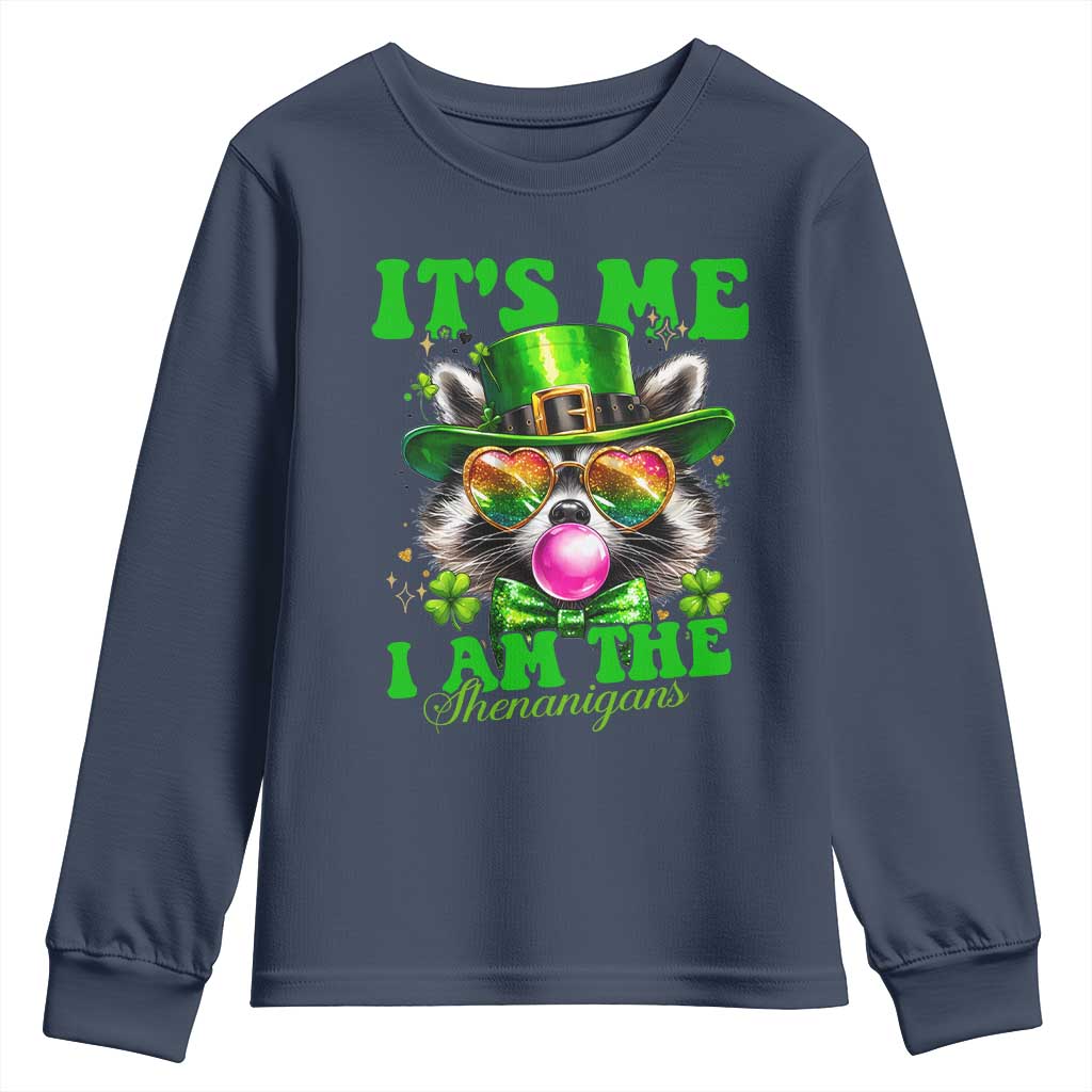 Funny It's Me I Am The Shenanigans Youth Sweatshirt St Patrick's Day Racoon Shamrock TS11 Navy Print Your Wear