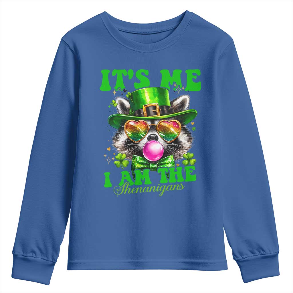 Funny It's Me I Am The Shenanigans Youth Sweatshirt St Patrick's Day Racoon Shamrock TS11 Royal Blue Print Your Wear