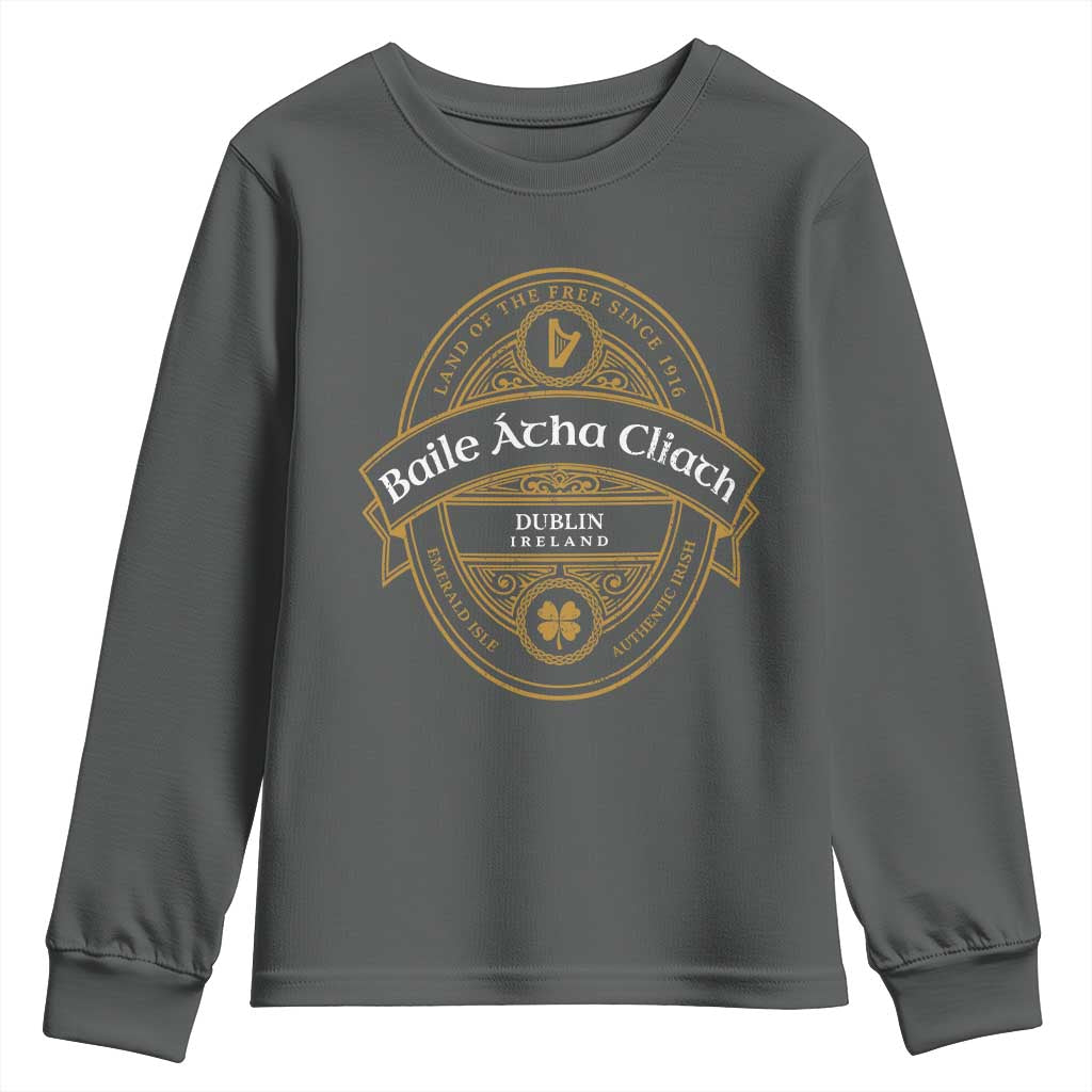Dublin Ireland Youth Sweatshirt Baile Atha Cliath Land Of The Free Since 1916 TS11 Dark Heather Print Your Wear