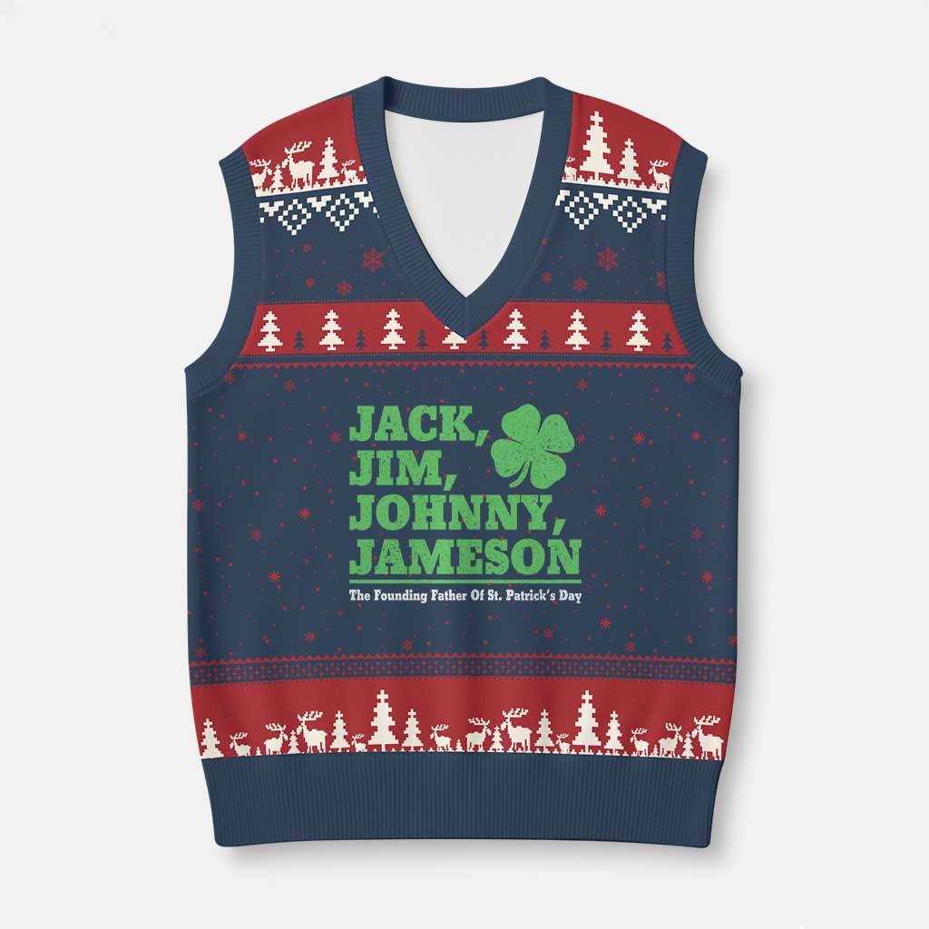 Funny St Patricks Day Irish Fathers Jack Jim Johnny Jameson V-Neck Knit Sweater Vest TS11 Navy Red Print Your Wear