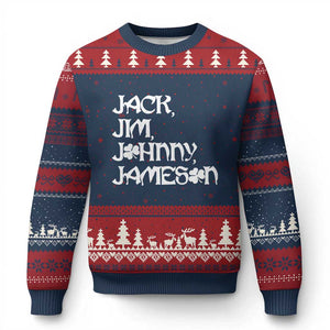 Jack Jim Johnny Jameson St Patricks Day Whiskey Shamrock Ugly Christmas Sweater TS11 Navy Red Print Your Wear