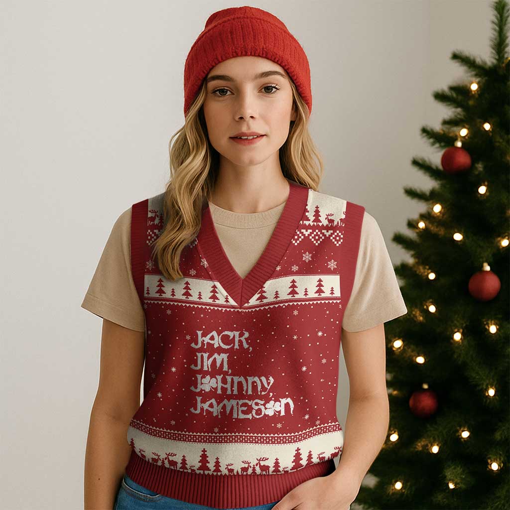 Jack Jim Johnny Jameson St Patricks Day Whiskey Shamrock V-Neck Knit Sweater Vest TS11 Red Beige Print Your Wear