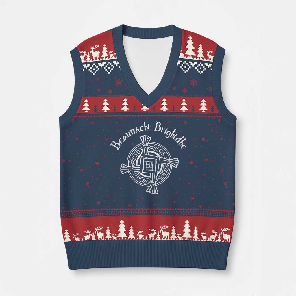St Brigids Day V-Neck Knit Sweater Vest Beannacht Brighdhe Gaelic Irish Imbolc TS11 Navy Red Print Your Wear