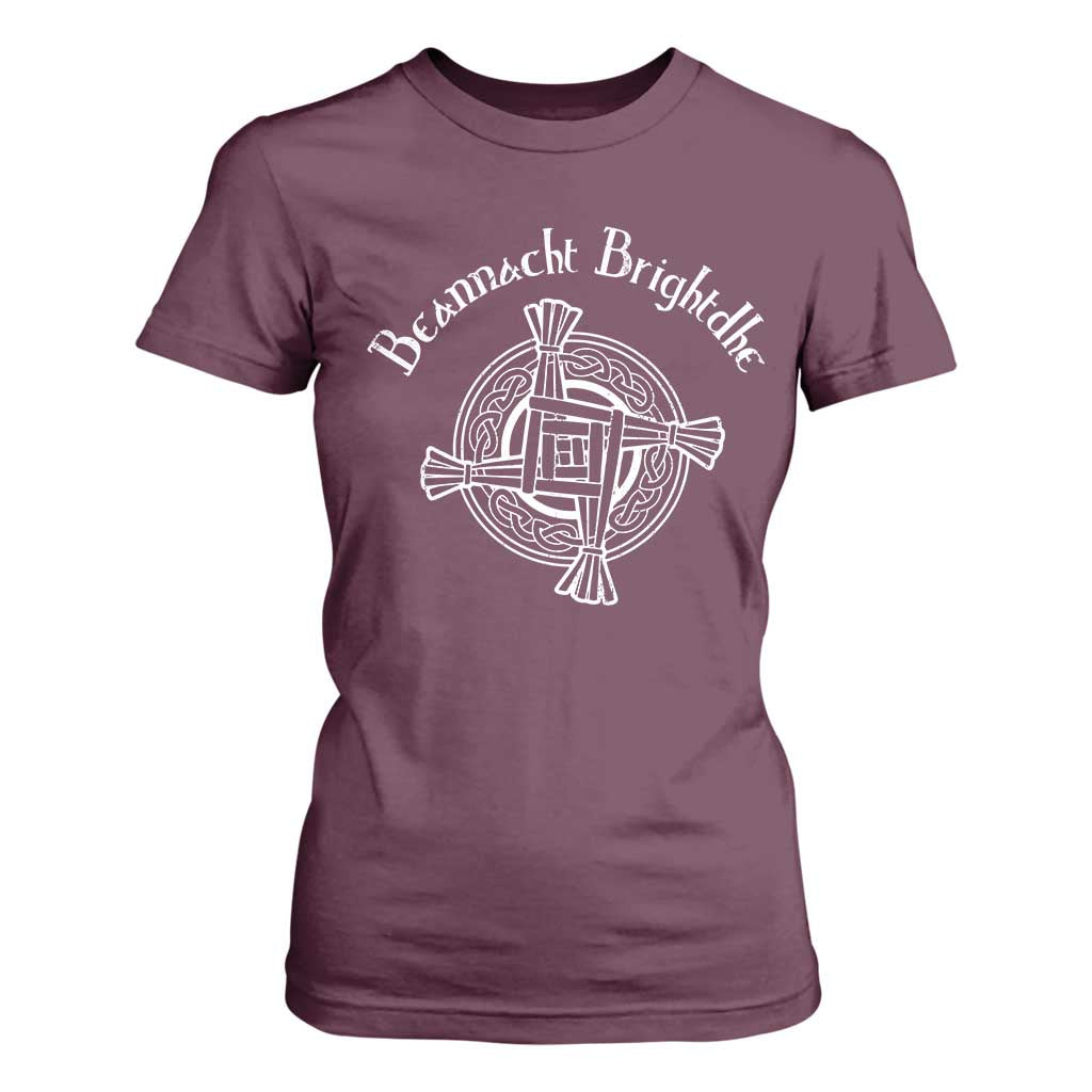 St Brigids Day T Shirt For Women Beannacht Brighdhe Gaelic Irish Imbolc TS11 Maroon Print Your Wear