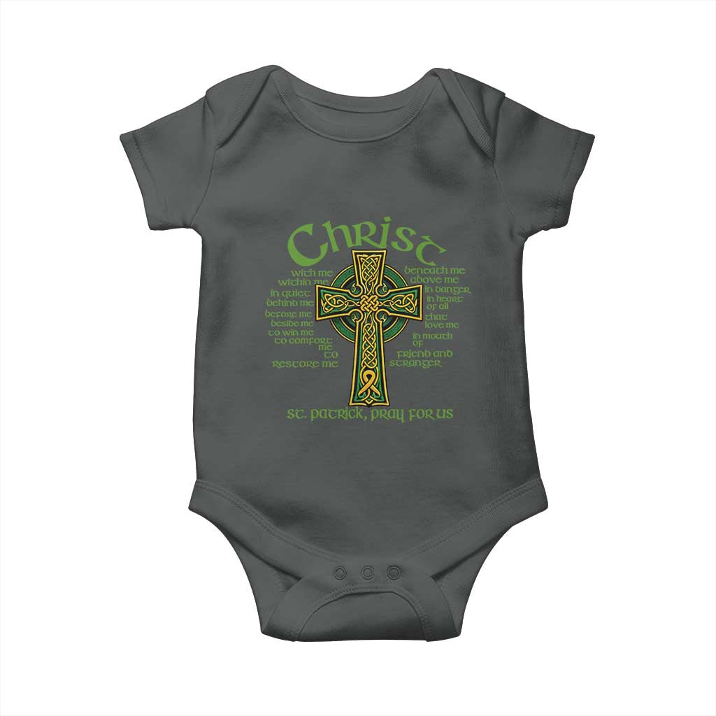 Christ St Patrick Pray For Us Christian Catholic Religious Celtic Cross Baby Onesie TS11 Dark Heather Print Your Wear