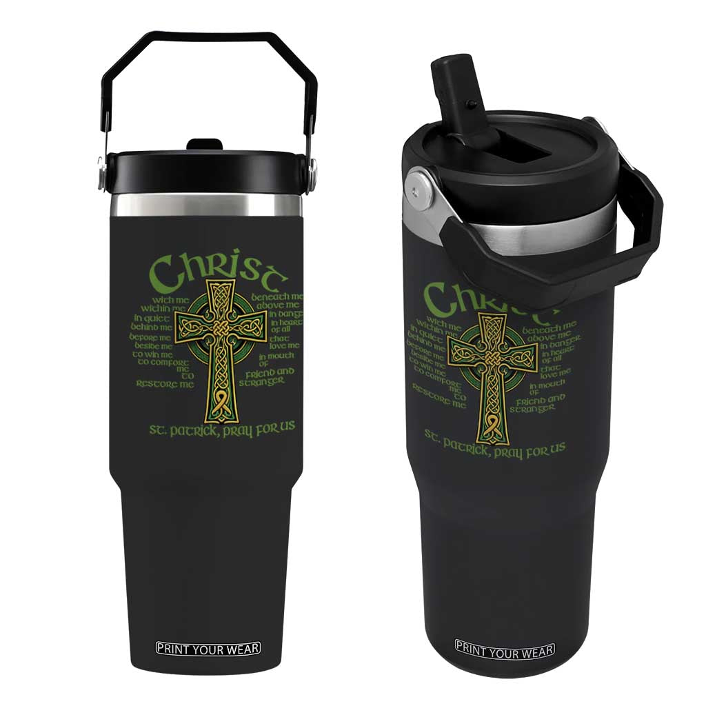 Christ St Patrick Pray For Us Christian Catholic Religious Celtic Cross Flip Straw Tumbler TS11 One Size: 30 oz Black Print Your Wear
