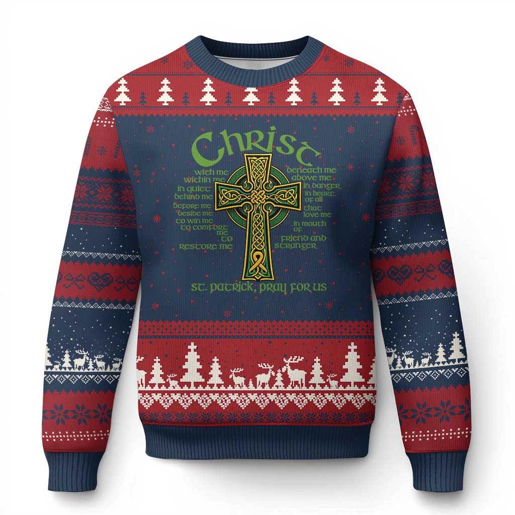 Christ St Patrick Pray For Us Christian Catholic Religious Celtic Cross Ugly Christmas Sweater TS11 Navy Red Print Your Wear
