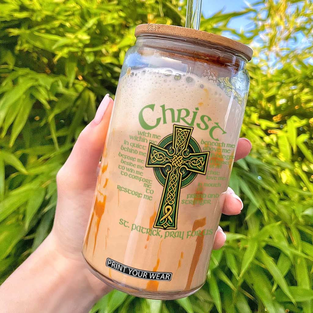 Christ St Patrick Pray For Us Christian Catholic Religious Celtic Cross Glass Can TS11 Black Print Your Wear