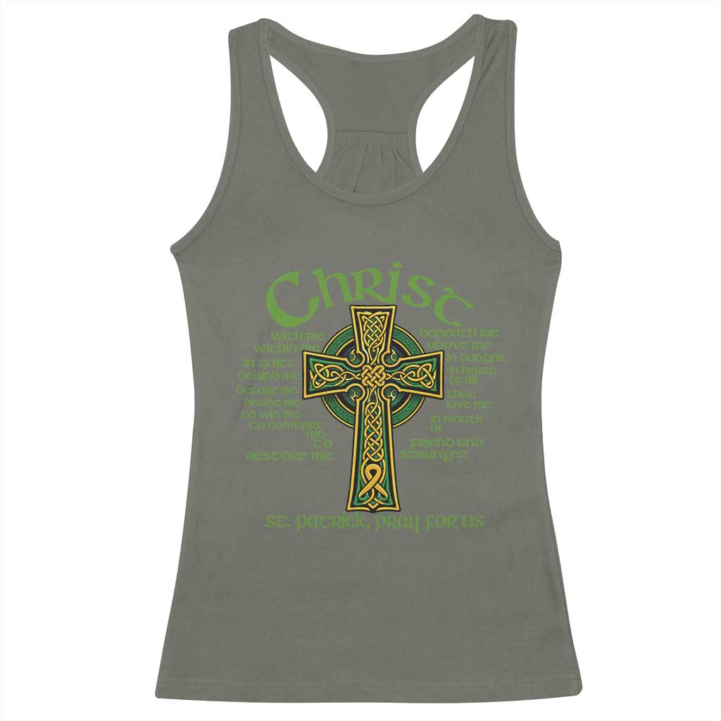 Christ St Patrick Pray For Us Christian Catholic Religious Celtic Cross Racerback Tank Top TS11 Military Green Print Your Wear