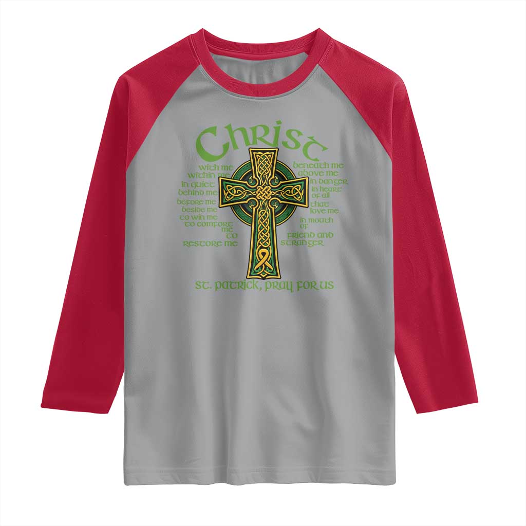 Christ St Patrick Pray For Us Christian Catholic Religious Celtic Cross Raglan Shirt TS11 Sport Gray Red Print Your Wear