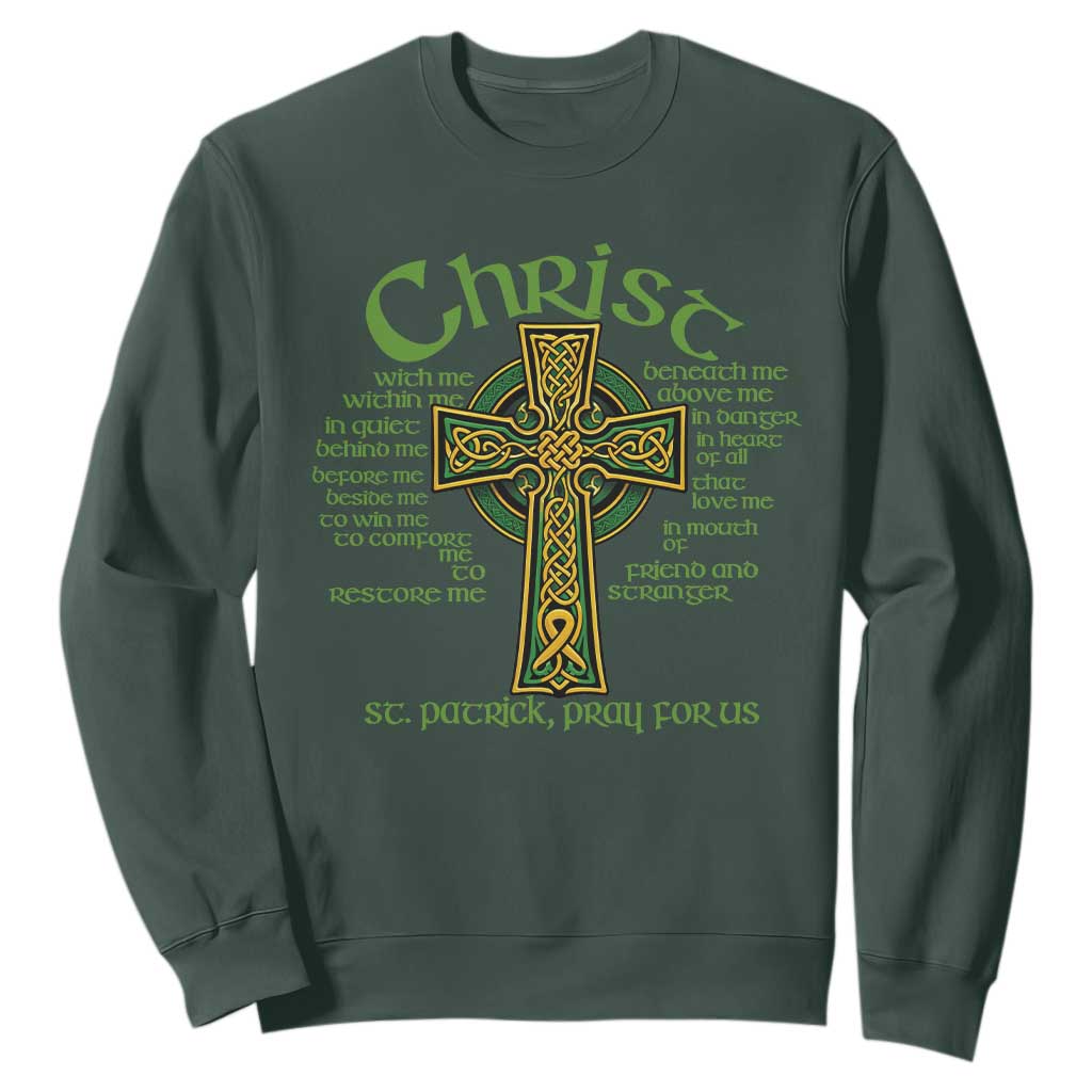 Christ St Patrick Pray For Us Christian Catholic Religious Celtic Cross Sweatshirt TS11 Dark Forest Green Print Your Wear
