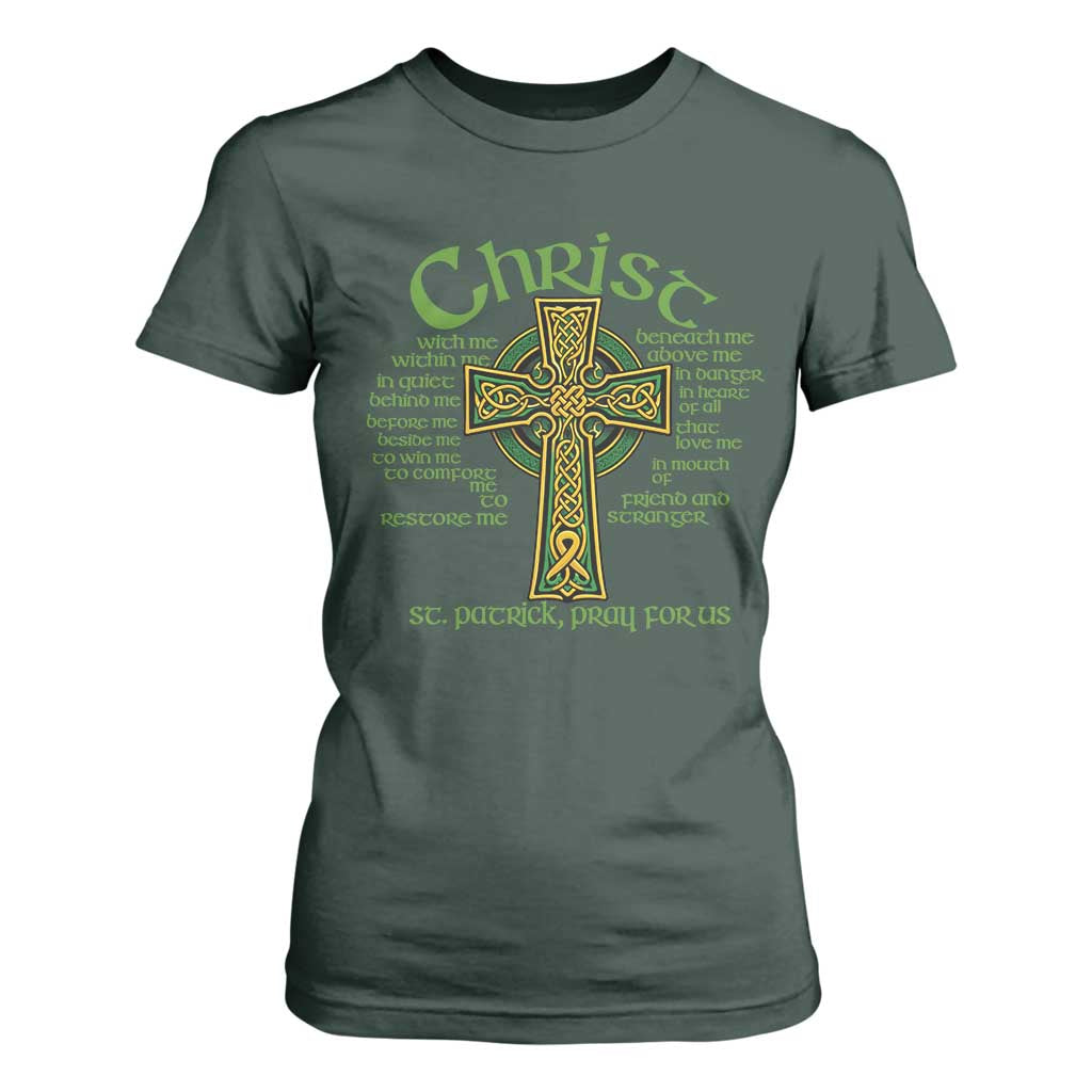 Christ St Patrick Pray For Us Christian Catholic Religious Celtic Cross T Shirt For Women TS11 Dark Forest Green Print Your Wear