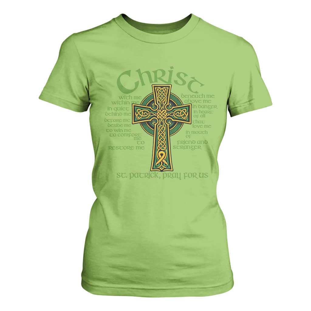 Christ St Patrick Pray For Us Christian Catholic Religious Celtic Cross T Shirt For Women TS11 Lime Print Your Wear