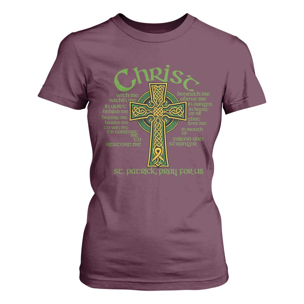 Christ St Patrick Pray For Us Christian Catholic Religious Celtic Cross T Shirt For Women TS11 Maroon Print Your Wear