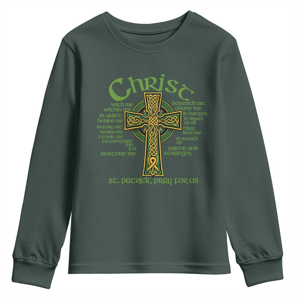 Christ St Patrick Pray For Us Christian Catholic Religious Celtic Cross Youth Sweatshirt TS11 Dark Forest Green Print Your Wear