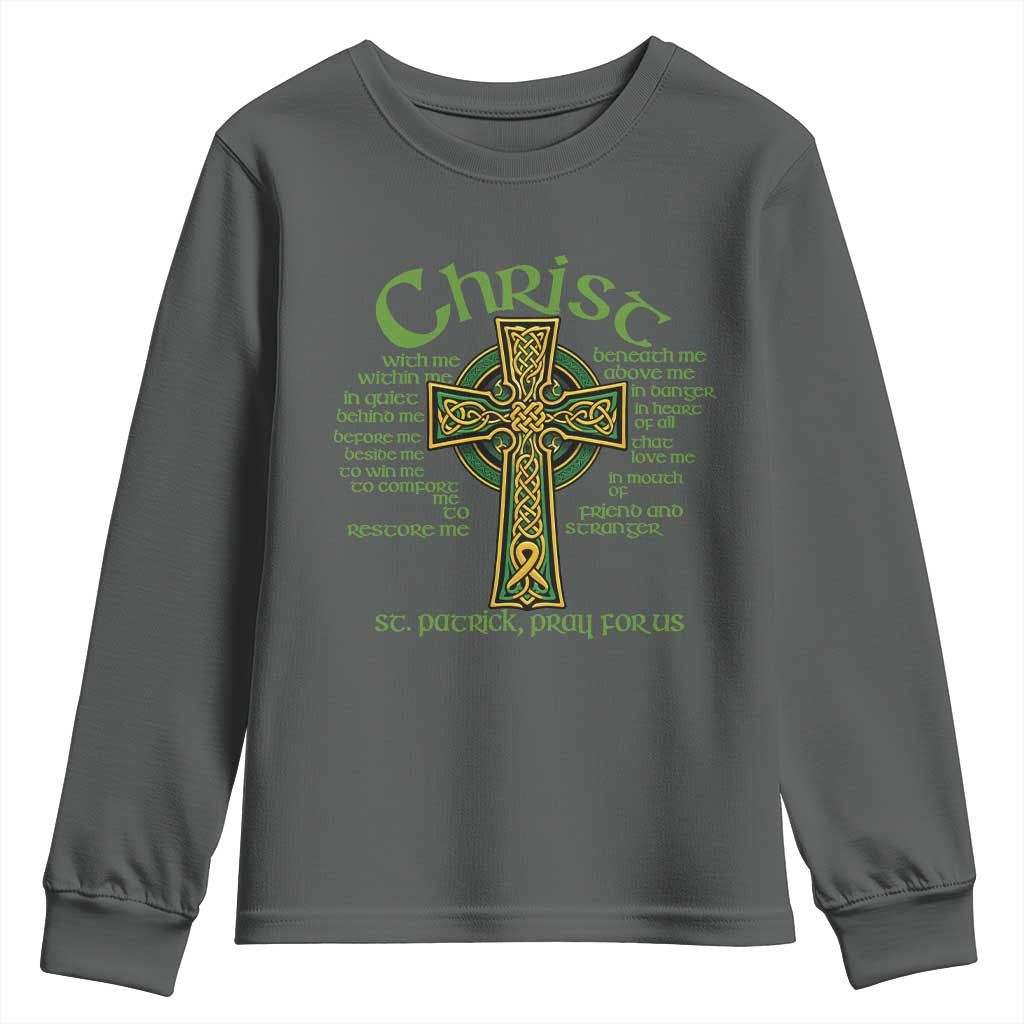 Christ St Patrick Pray For Us Christian Catholic Religious Celtic Cross Youth Sweatshirt TS11 Dark Heather Print Your Wear