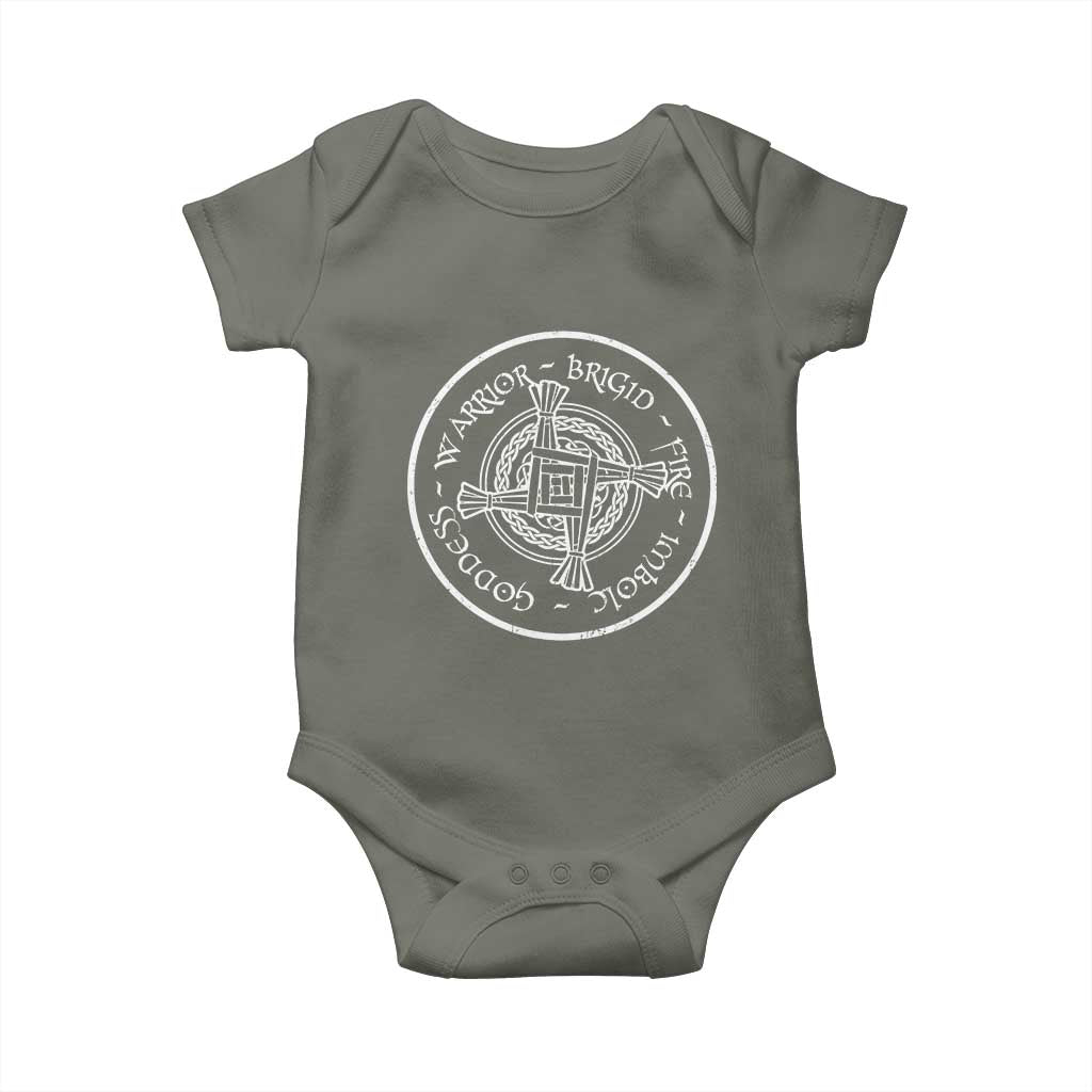 St Brigids Day Baby Onesie Warrior Brigid Fire Imbloc Goddess Gaelic Willow Cross TS11 Military Green Print Your Wear