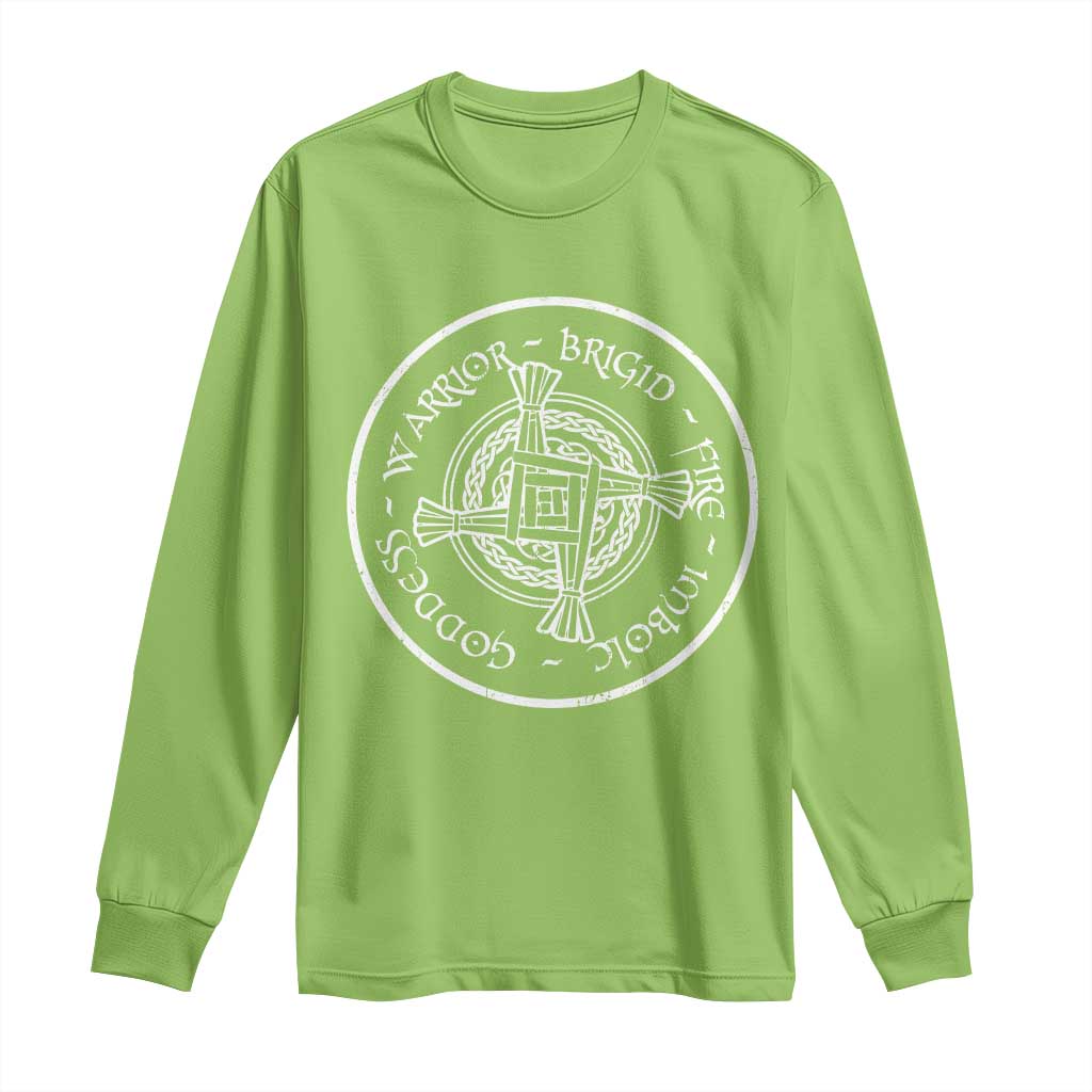 St Brigids Day Long Sleeve Shirt Warrior Brigid Fire Imbloc Goddess Gaelic Willow Cross TS11 Lime Print Your Wear
