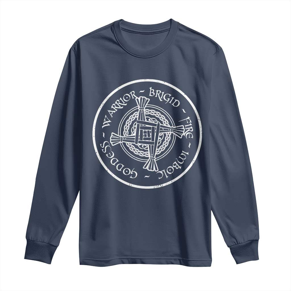 St Brigids Day Long Sleeve Shirt Warrior Brigid Fire Imbloc Goddess Gaelic Willow Cross TS11 Navy Print Your Wear