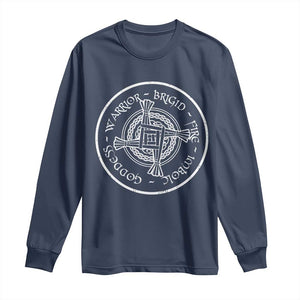 St Brigids Day Long Sleeve Shirt Warrior Brigid Fire Imbloc Goddess Gaelic Willow Cross TS11 Navy Print Your Wear