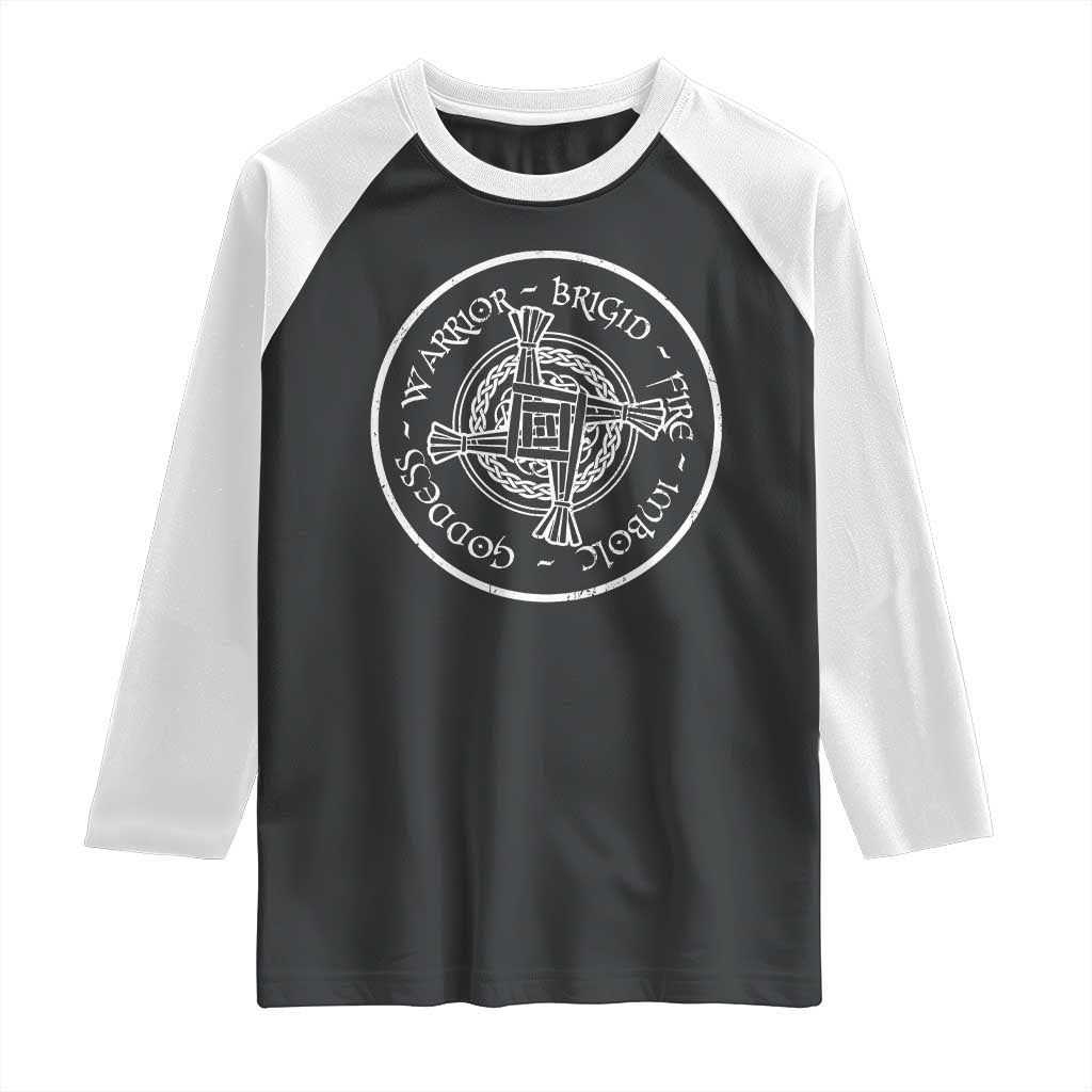 St Brigids Day Raglan Shirt Warrior Brigid Fire Imbloc Goddess Gaelic Willow Cross TS11 Black White Print Your Wear