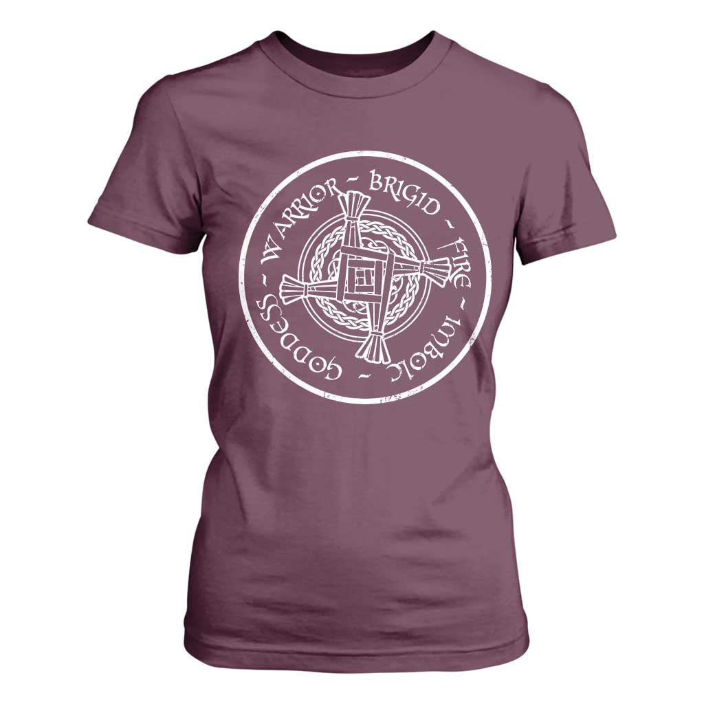 St Brigids Day T Shirt For Women Warrior Brigid Fire Imbloc Goddess Gaelic Willow Cross TS11 Maroon Print Your Wear