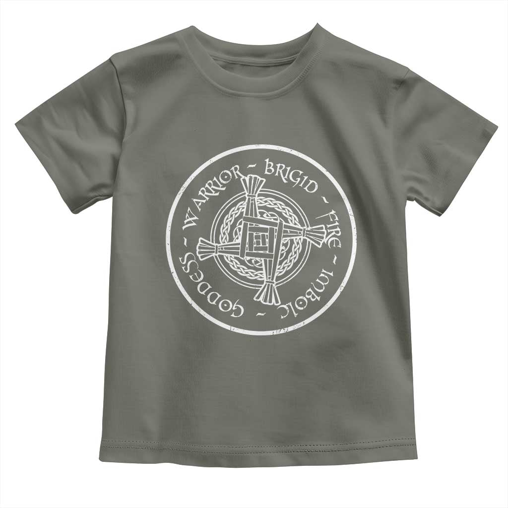 St Brigids Day Toddler T Shirt Warrior Brigid Fire Imbloc Goddess Gaelic Willow Cross TS11 Military Green Print Your Wear