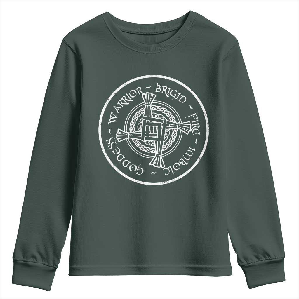St Brigids Day Youth Sweatshirt Warrior Brigid Fire Imbloc Goddess Gaelic Willow Cross TS11 Dark Forest Green Print Your Wear