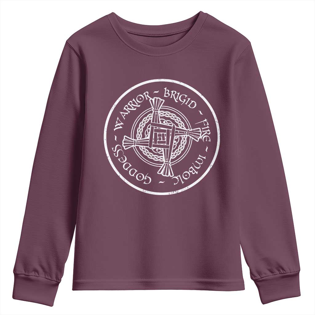 St Brigids Day Youth Sweatshirt Warrior Brigid Fire Imbloc Goddess Gaelic Willow Cross TS11 Maroon Print Your Wear