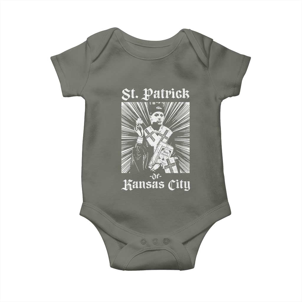 St Patrick Of Kansas City Baby Onesie Funny St Patricks Day Missouri State Football Fan TS11 Military Green Print Your Wear