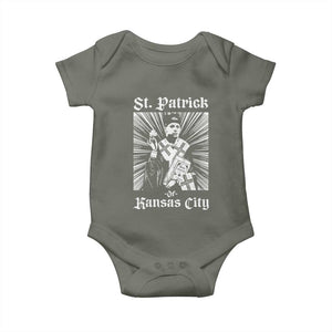 St Patrick Of Kansas City Baby Onesie Funny St Patricks Day Missouri State Football Fan TS11 Military Green Print Your Wear