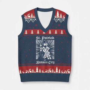 St Patrick Of Kansas City V-Neck Knit Sweater Vest Funny St Patricks Day Missouri State Football Fan TS11 Navy Red Print Your Wear