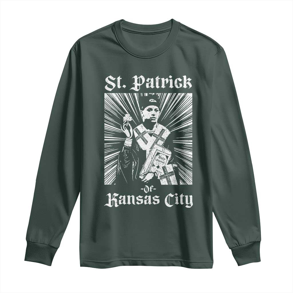 St Patrick Of Kansas City Long Sleeve Shirt Funny St Patricks Day Missouri State Football Fan TS11 Dark Forest Green Print Your Wear