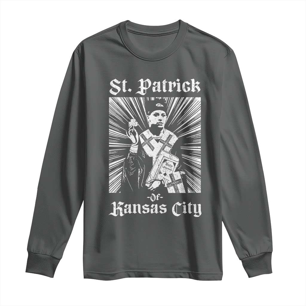 St Patrick Of Kansas City Long Sleeve Shirt Funny St Patricks Day Missouri State Football Fan TS11 Dark Heather Print Your Wear